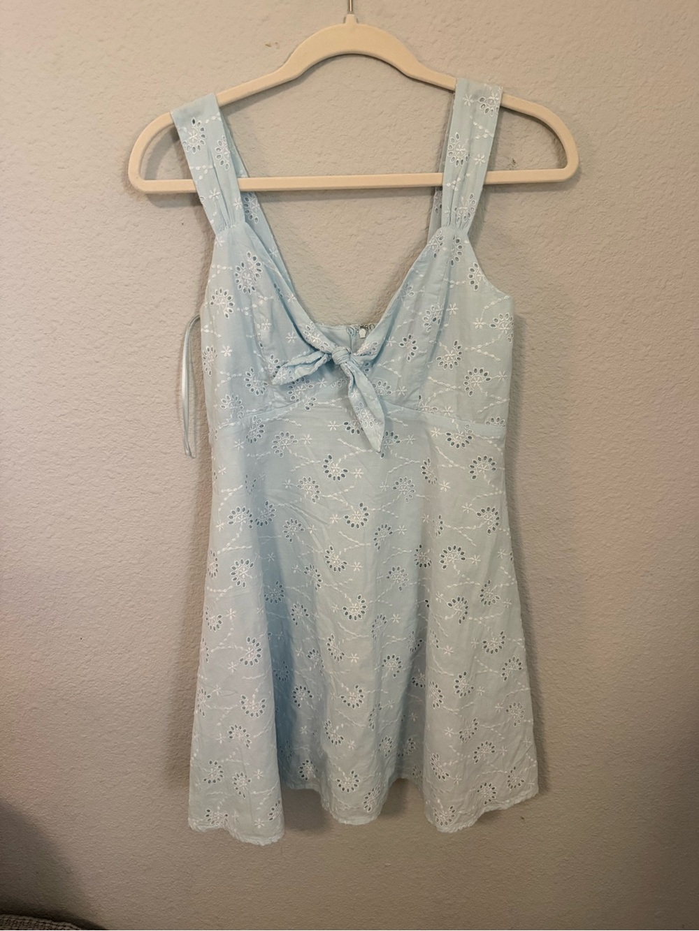 Francesca's Collections Pale Blue Eyelet Tie-Front Mini Dress
